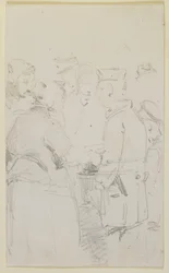 Eine Gruppe von Figuren um einen Kohlenbecken, 1858